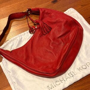 Michael Kors Red Pebbled Leather Tassel Hobo
